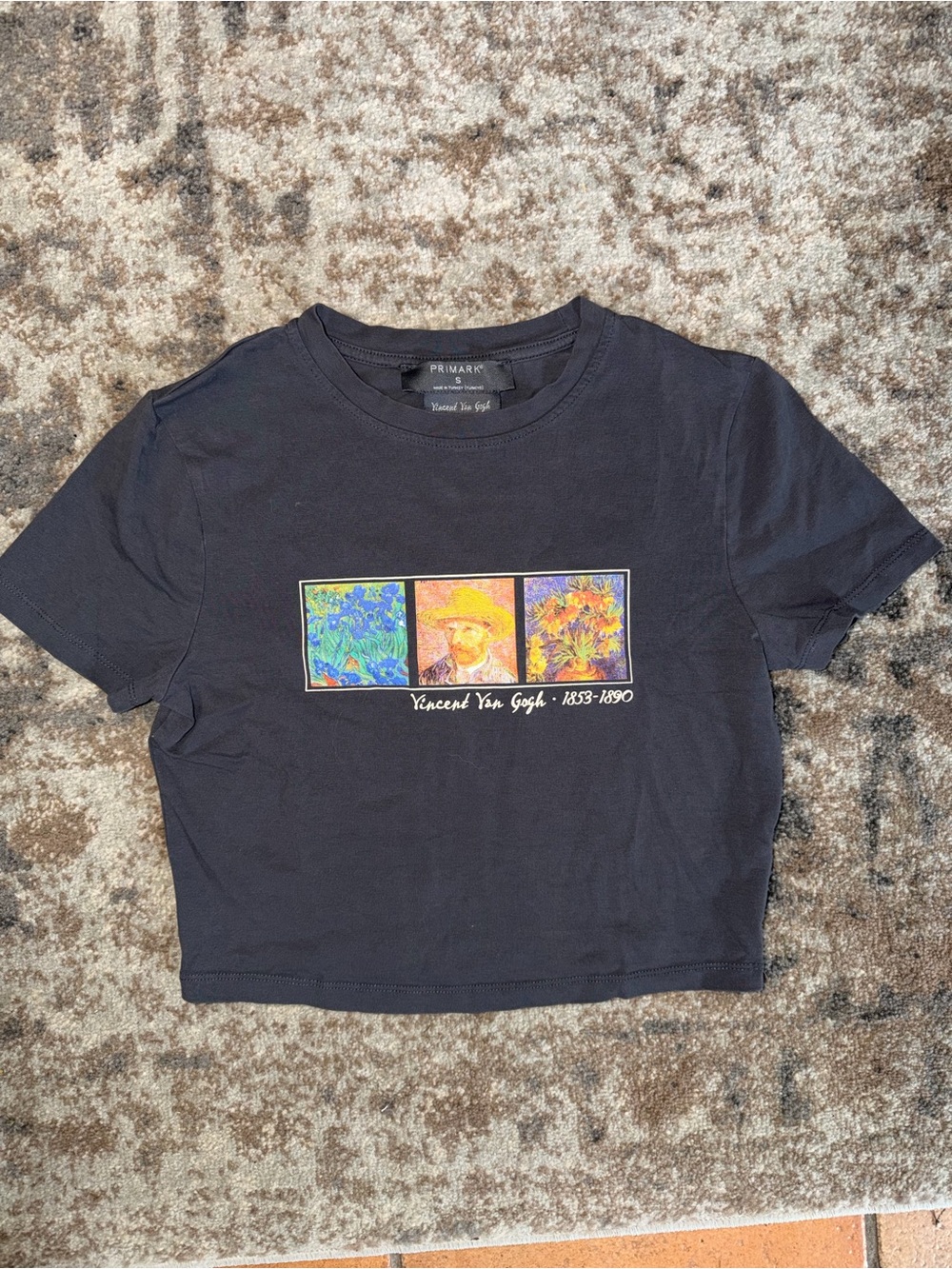 Primark Black Crop Tee with Colorful Van Gogh Print
